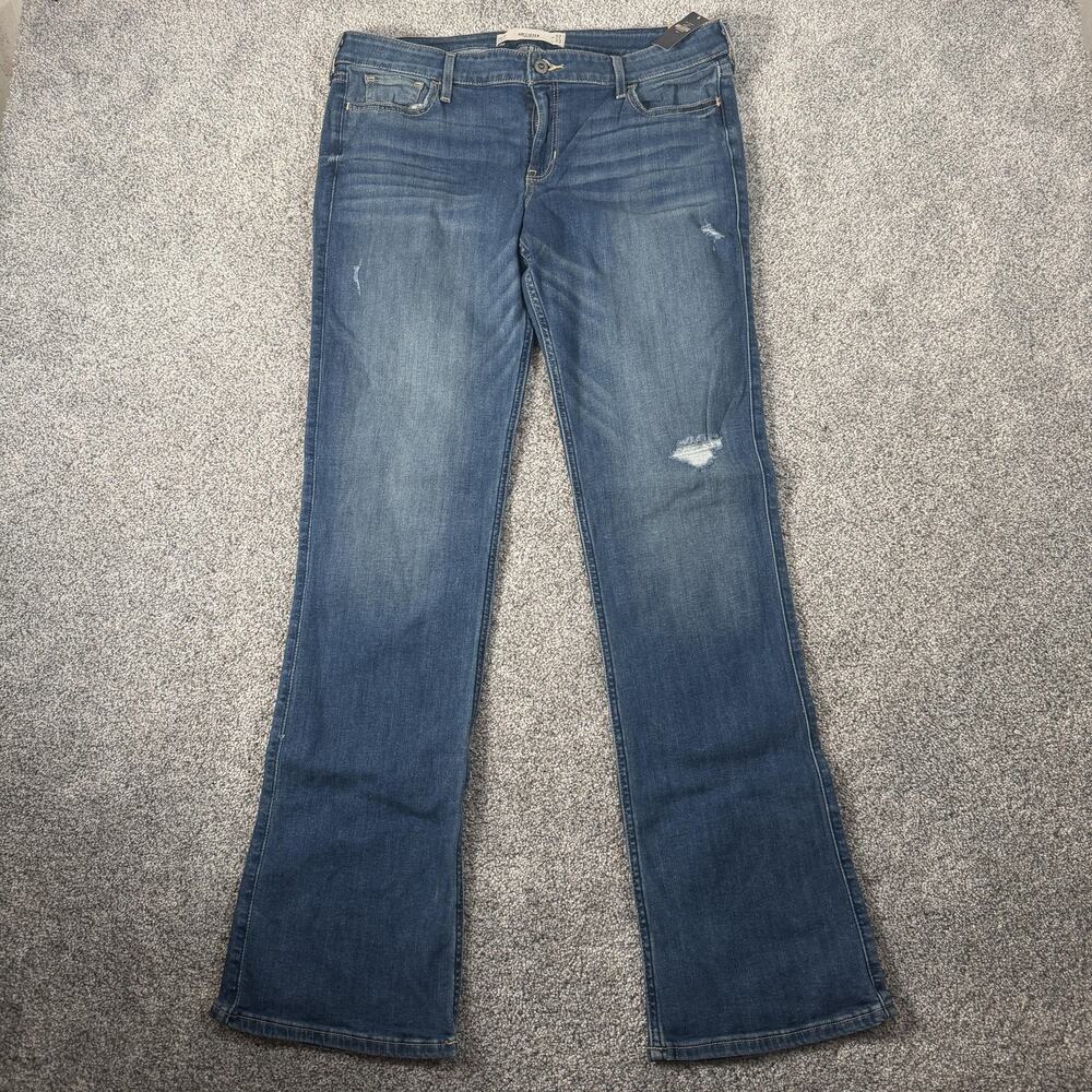Hollister Boot Jeans Juniors 15R 32x33 Blue Mid Wash Denim Stretch Distressed